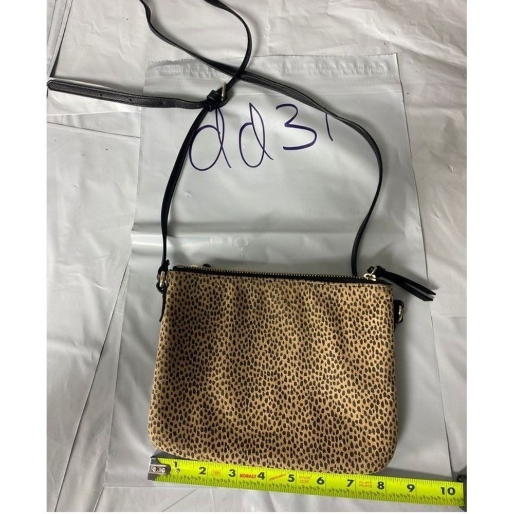 Leopard Print Crossbody Bag Faux Calf Hair Animal Print Black Strap Purse